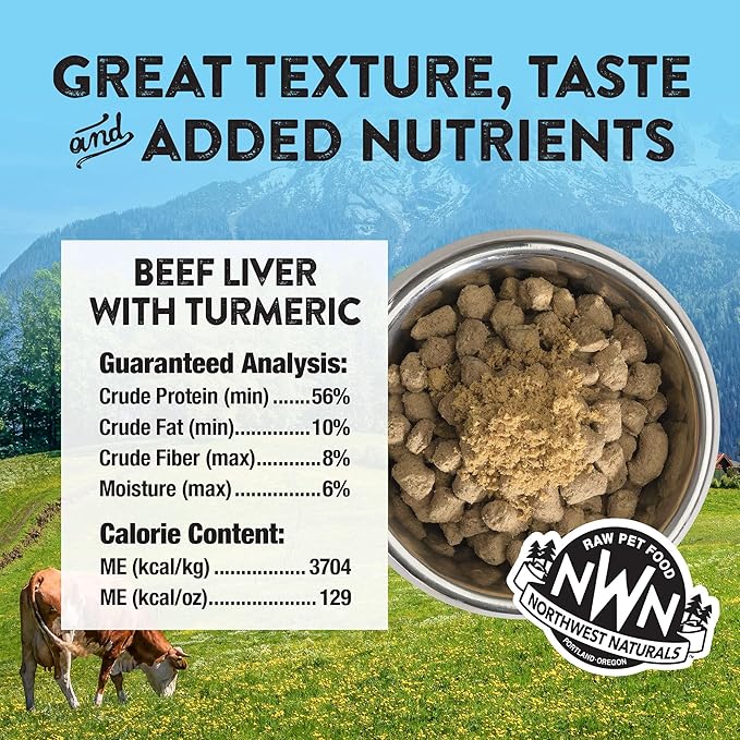 Northwest Naturals Freeze-Dried Beef Liver with Turmeric - Functional Topper for Dogs and Cats - Healthy, Limited-Ingredients, Human Grade Pet Food, All Natural - 4.5 Oz (Pack of 1)