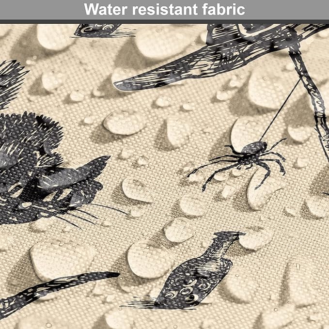 Lunarable Halloween Dog Crate Cover, Sketch Drawn Bat Cat Spider Witch Hat and Broom Pattern, Easy to Use Pet Kennel Cover for Medium Large Dogs, 48 Inch, Grey Beige Charcoal