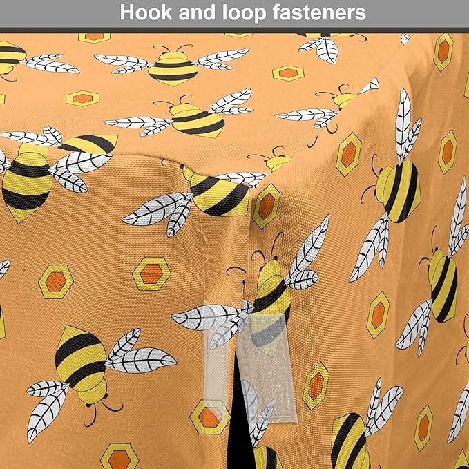 Ambesonne Honey Bee Dog Crate Cover, Cartoon Style Flies and Hexagonal Shapes Scattered, Easy to Use Pet Kennel Cover for Medium Large Dogs, 48 Inch, Orange Mustard