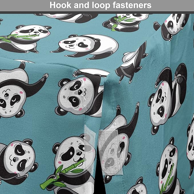 Lunarable Panda Dog Crate Cover, Cartoon Style Pandas Eating Branches Bear Poses in Sleeping and Rolling, Easy to Use Pet Kennel Cover for Medium Large Dogs, 48 Inch, Petrol Blue and Black