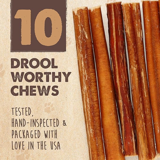 Mighty Paw Naturals Bully Sticks for Small Dogs & Medium Dogs - Grass Fed Beef Dog Chews. Dog Bully Sticks for Large Dogs. Lower Odor Bully Sticks. Single Ingredient (6" - 10 Pack)