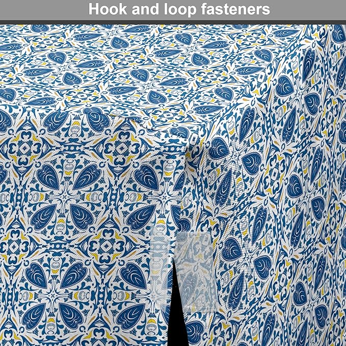 Lunarable Yellow and Blue Dog Crate Cover, Portuguese Traditional Tiles Abstract Mosaic Floral Swirl Motifs, Easy to Use Pet Kennel Cover for Medium Large Dogs, 48 Inch, Blue Orange Yellow