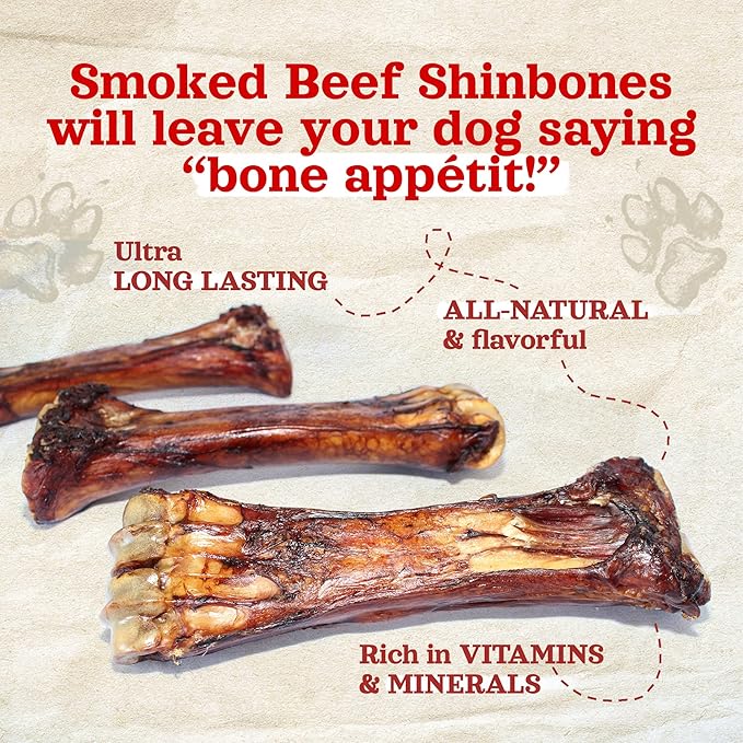 Natural Farm Smoked Beef Shin Bones (3 Pack), 100% Natural Beef Dog Bones, High in Minerals & Vitamins, Mental Stimulation, Grain-Free Long-Lasting Bones for Large and Medium Dogs