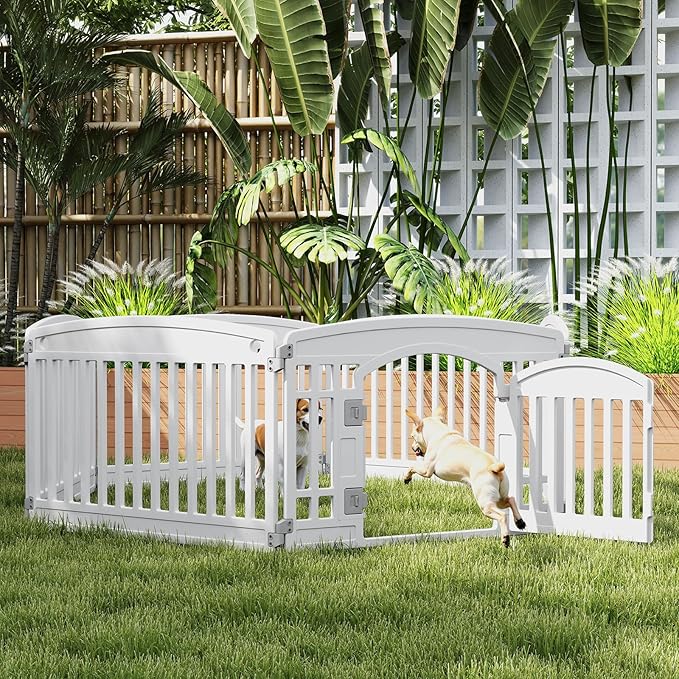 Plastic Dog Playpen | 6-Panel 24" Safe & Secure Indoor/Outdoor Pet Fence | Folding & Portable | 35 x 35 x 24IN, Ideal for Small to Medium Dogs | Easy to Clean （White）