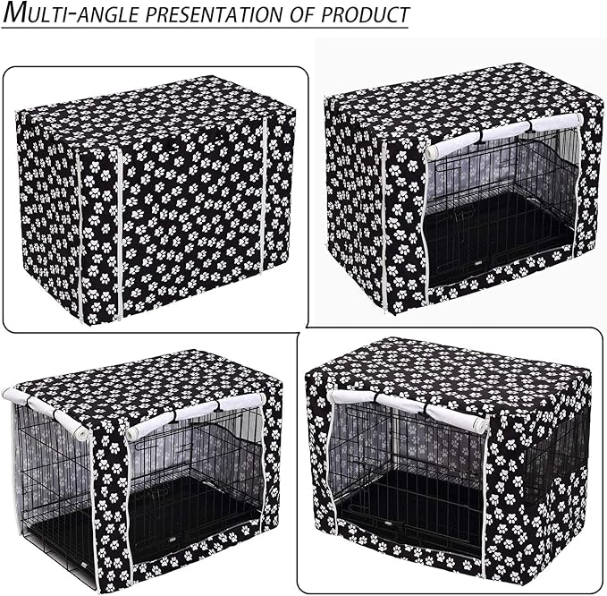Pethiy Dog Crate Cover Durable Polyester Pet Kennel Cover Universal Fit for Wire Dog Crate - Fits Most 36 inch Dog Crates - Cover only -Black-36