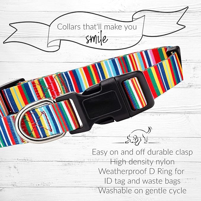 Lucky Love Dog Combo Set, Rainbow Big Dog Collar & Leash Set for Large Dogs, Colorful Matching Collar and Leash Set for Girl or Boy Dogs, Rainbow Stripes, Hippie Combo, Large