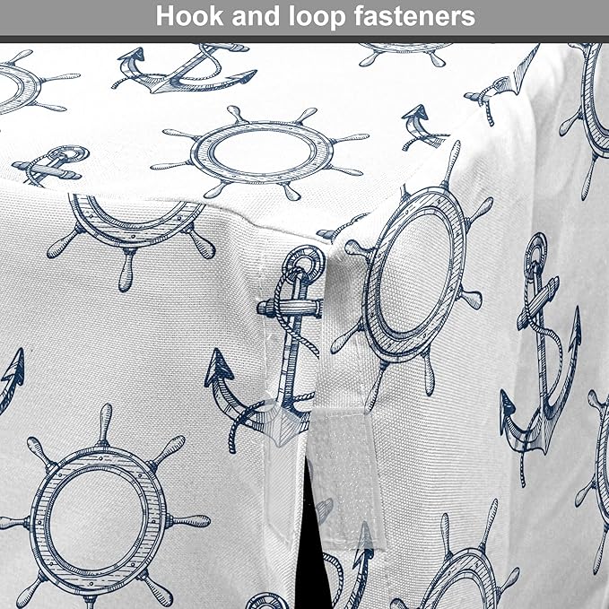 Lunarable Nautical Dog Crate Cover, Marine Elements Anchor Ship Wheel Wind Rose Sailing into The Ocean Theme, Easy to Use Pet Kennel Cover for Medium Large Dogs, 36 Inch, Night Blue White