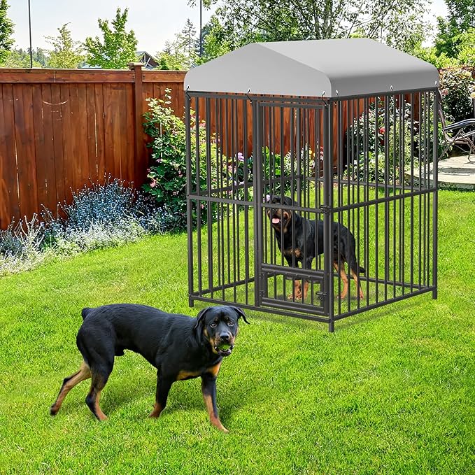 Outdoor Dog Kennel for Large Dogs, 4x4x6 FT Large Dog Kennel Outside with Lock, Dog Enclosures with UV-Resistant Waterproof Roof Cover for Outside
