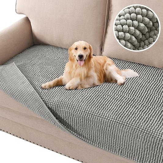 H.VERSAILTEX Plush Chenille Dog Bed Cover Thick Soft Loveseat Cover for 2 Cushion Couch Anti Slip Couch Cover Furniture Protector for Dog, Pet, Cat (35" x 62", Dove)