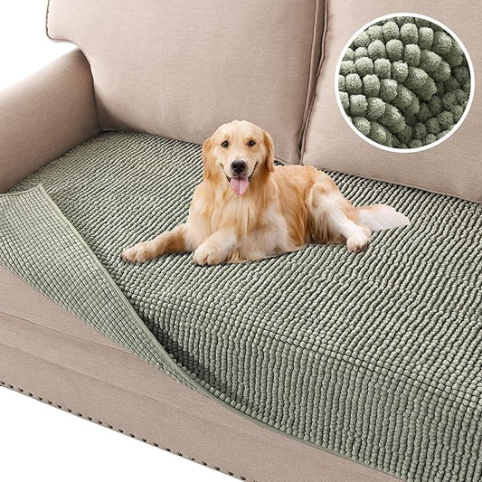 H.VERSAILTEX Plush Chenille Dog Bed Cover Thick Soft Sofa Cover for 3 Cushion Couch Anti Slip Couch Cover Furniture Protector for Dog, Pet, Cat (35" x 74", Sage)