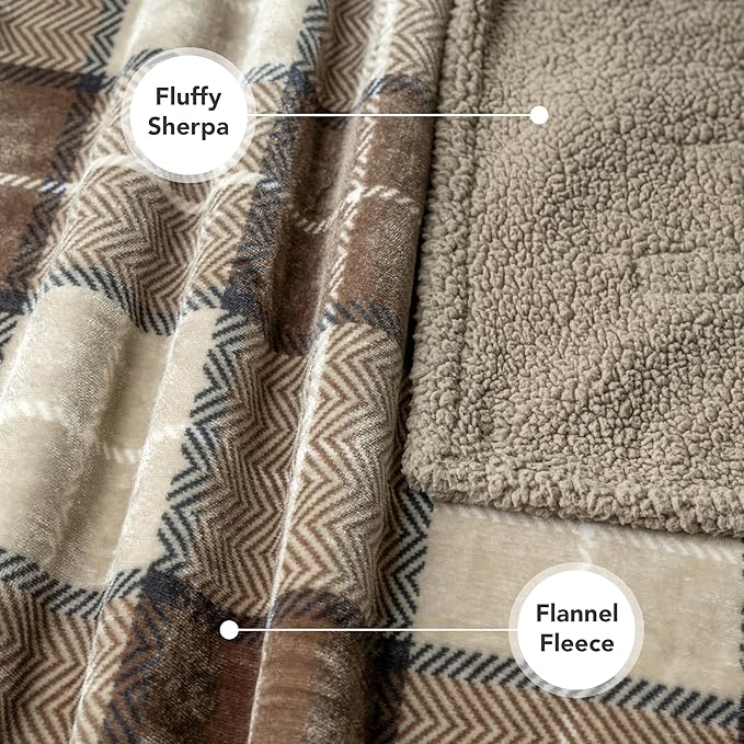 PetAmi WATERPROOF Dog Blanket For Bed, XL Dog Pet Blanket Couch Cover Protection, Sherpa Fleece Leakproof Bed Blanket for Crate Kennel Sofa Furniture Protector, Reversible Soft Plush 80x60 Plaid Taupe