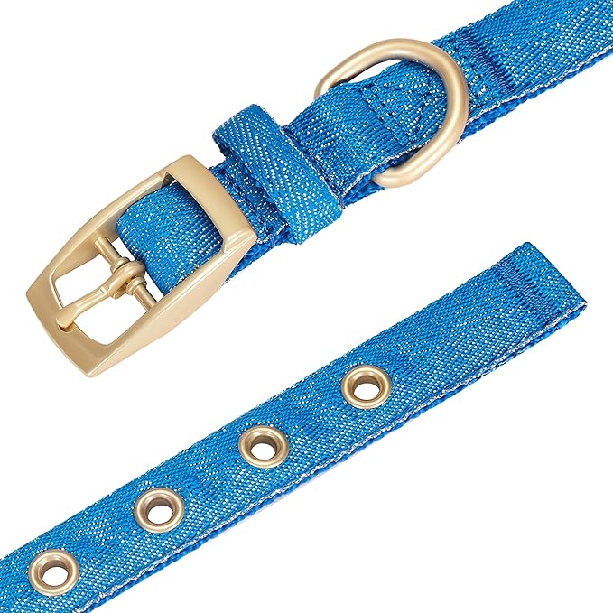 Blueberry Pet 6 Colors The Most Coveted Designer Mixed Metallic Thread Adjustable Dog Collar in Sparkling Azure Blue with Metal Buckle, Neck 17-20.5", for Large Breed