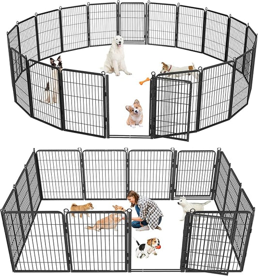 Dog Playpen with Extra Large Door Dog Fence Outdoor for Yard Indoor Dog Pen 32inch 14 Panels Dog Pens Outside Anti-Rust Pet Fence Portable Dog Fence for RV Camping Yard