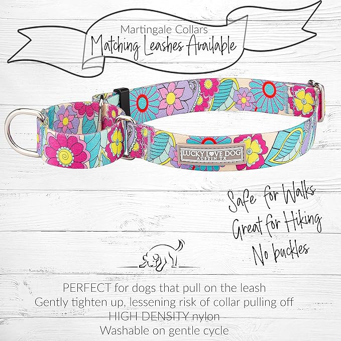 Lucky Love Dog Martingale Dog Collar - Adjustable, No-Slip, Durable, & Soft Webbing Dog Collar for Male and Female Dogs Ideal for Training & Walking - Stylish Caroline Pattern, Small Size