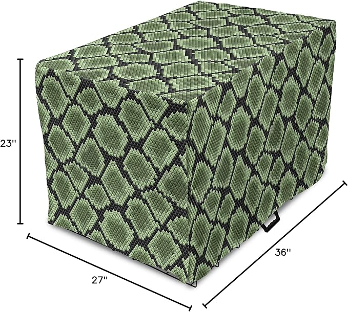 Lunarable Reptile Dog Crate Cover, Scale Pattern Abstract Nature Influences Skin Design Half Circles Illustration, Easy to Use Pet Kennel Cover for Medium Large Dogs, 36 Inch, Black Green