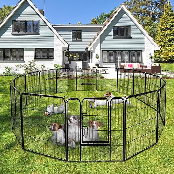 Giantex 40inch 16 Panel Pet Playpen with Door, Foldable Dog Exercise Pen, 13ft x 8ft Configurable Freestanding Cat Duck Chicken Rabbit Fence, Outdoor & Outdoor, Metal Pet Exercise Fence Barrier Kennel