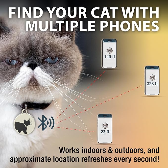 Cat Tracker - Small and Lightweight Waterproof Bluetooth Pet Collar Attachment, 328 Foot Range, Replaceable 6 Month Battery Life, Android/Apple iOS Compatible