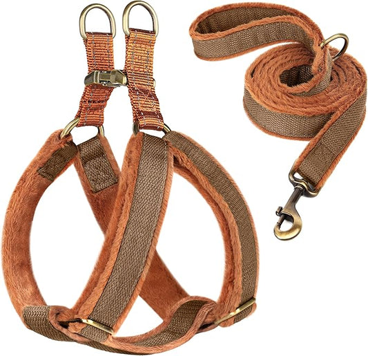 Beirui Soft Small Dog Harness and Leash Set-Adjustable Step in Dog Harness for Small Dogs-Easy Walk Dog Harness Small Sized Dog-Warm No Pull Dog Harness and Leash Used in Autumn Winter(Brown,S)