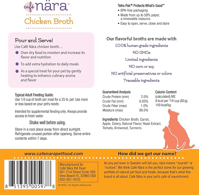 Café Nara Chicken Broth Meal Topper for Dogs and Cats - 1.1 lbs. (Pack of 4)