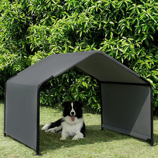 Dog Shade Shelter Outdoor Deep Grey Tent for Large Medium Dogs, 4'x4'x3' Outside Sun Rain Canopy Pet House for Cats Pigs Livestock with Waterproof Roof Ground Nails