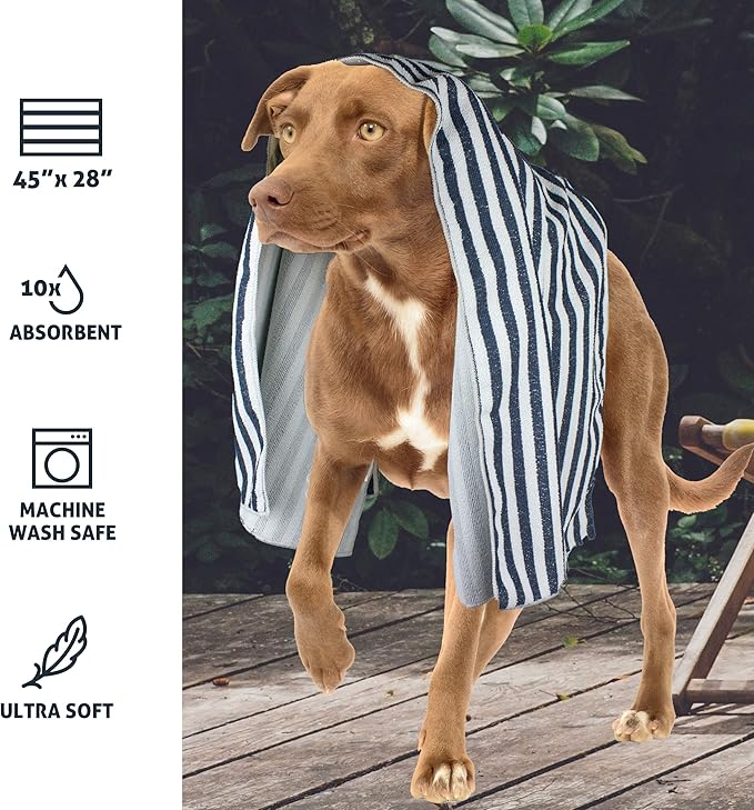 My Doggy Place - Super Absorbent Microfiber Towel - Dog Bathing Supplies - Microfiber Drying Towel - Washer Safe - Charcoal Striped - 45 x 28 in - 2 Pack