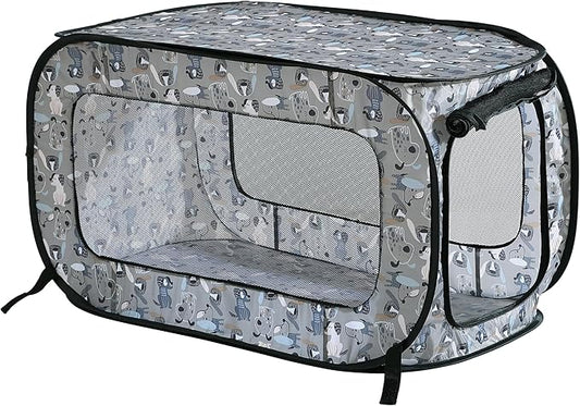 Beatrice Home Fashions Portable, Collapsible, Pop Up Kennel Travel Cat and Dog Crate, 40" L x 27" W x 27" H, Tail Waggers