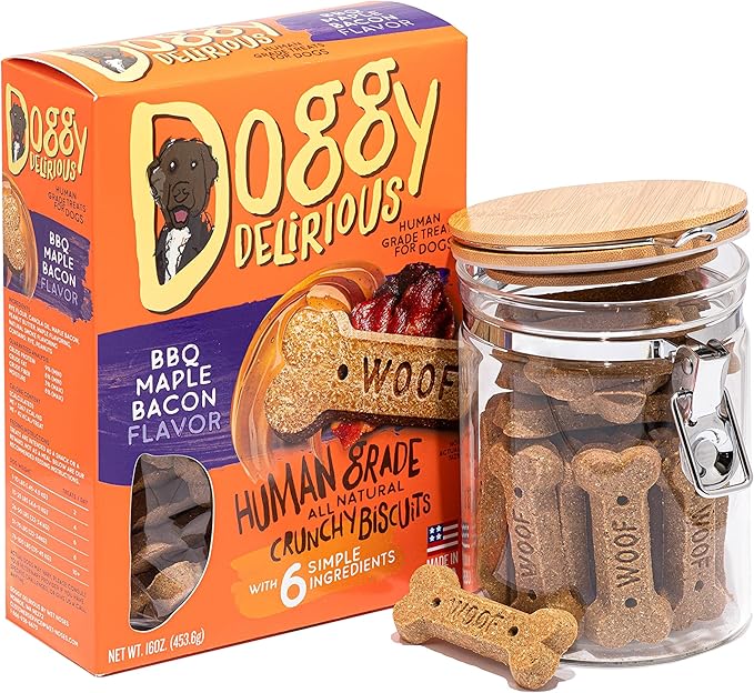 Crunchy Dog Treats – for All Pet Sizes, Breeds – All-Natural Puppy Treat – 100% Human-Grade – Delicious Pet Treat Bones, Snacks for Dogs – BBQ Maple Bacon, 16 Oz.