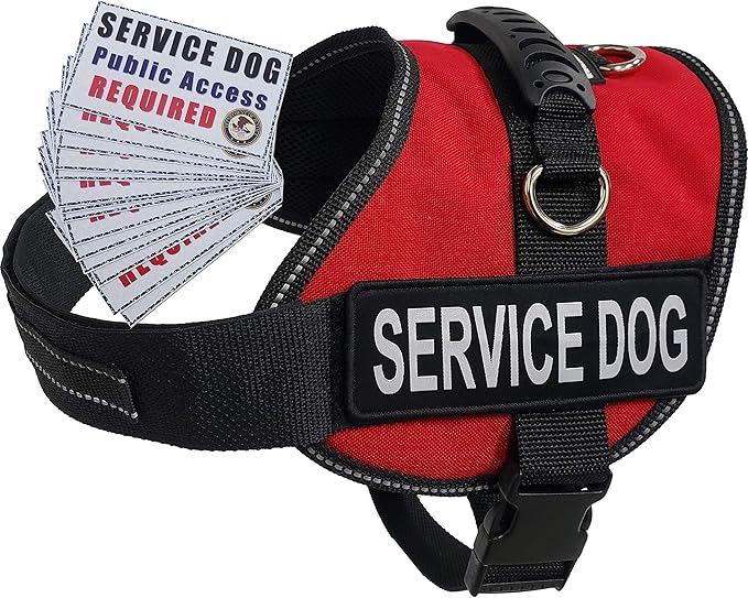 ActiveDogs Air-Tech Service Dog Vest Harness Vest, Large Girth 25"-35" w/Handle, ADA Cards + Reflective Service Dog Patches - Red