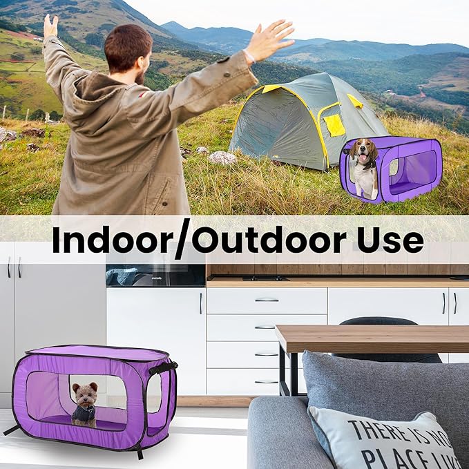 Beatrice Home Fashions Portable, Collapsible, Pop Up Kennel Travel Cat and Dog Crate, 24" L x 16.6" W x 16" H, Purple