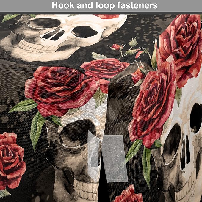 Lunarable Halloween Dog Crate Cover, Mexican Sugar Skull Rose Bouquets Spooky Traditional Humour Culture, Easy to Use Pet Kennel Cover for Cats & Medium Dogs, 30 Inch, Black Grey