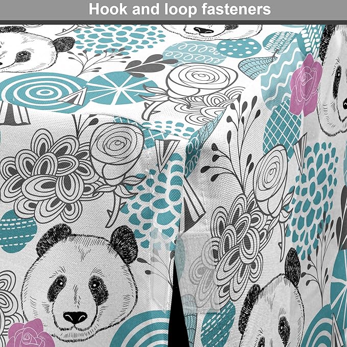 Lunarable Panda Dog Crate Cover, Portraits of Chinese Bears on Sketch Flowers and Abstract Circular Shapes, Easy to Use Pet Kennel Cover for Medium Large Dogs, 42 Inch, Slate Blue Pink Grey