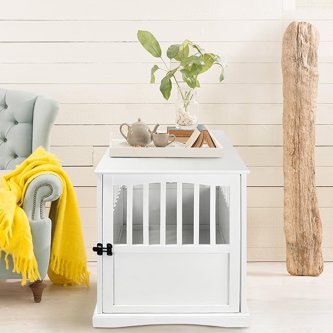 Casual Home Wooden Large Pet Crate, End Table, White 36.50" x 24.00" x 29.25"