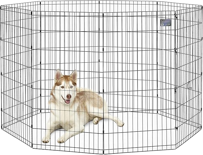 MidWest Homes for Pets Dog Exercise Pen & Playpen, 24" W x 48" H, No Door, Black