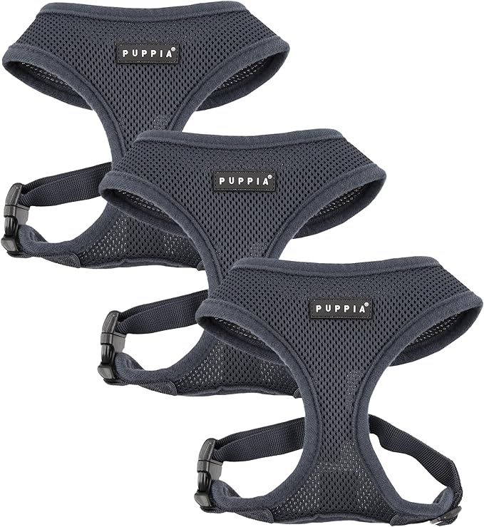 Authentic Puppia Soft Harness, Grey, Small (Pack of 3)