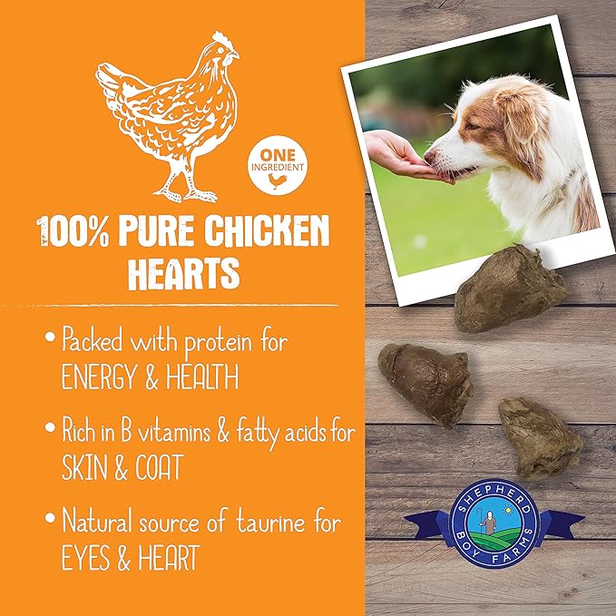 Freeze Dried Dog and Cat Treats, Chicken Heart, All Natural Freeze-Dried Dog Treat & Dog Snacks, Made in USA, High in Protein, Essential Nutrition of Raw Dog Food, 8oz