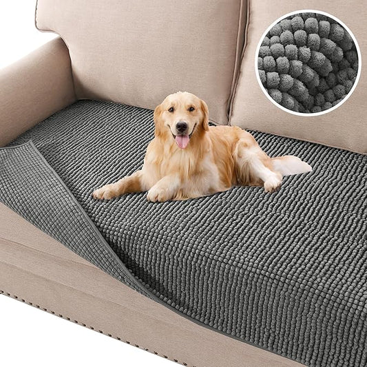 H.VERSAILTEX Plush Chenille Dog Bed Cover Thick Soft Sofa Cover for 3 Cushion Couch Anti Slip Couch Cover Furniture Protector for Dog, Pet, Cat (35" x 74", Grey)