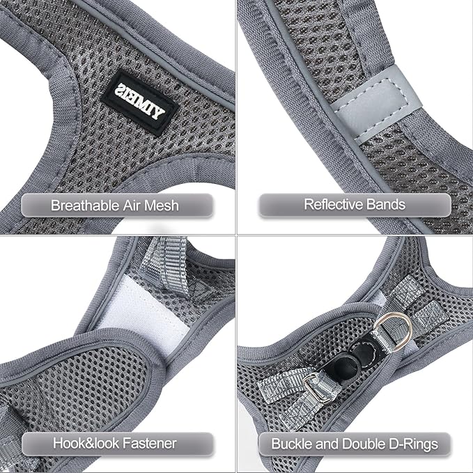 YIMEIS Dog Harness and Leash Set, No Pull Soft Mesh Pet Harness, Reflective Adjustable Puppy Vest for Small Medium Large Dogs, Cats (Gray, X-Small (Pack of 1)