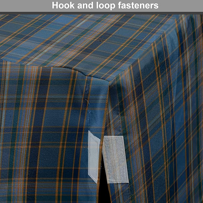 Lunarable Plaid Dog Crate Cover, Striped Geometric British Pattern Modern Design Elements in Patel Colors, Easy to Use Pet Kennel Cover for Medium Large Dogs, 36 Inch, Azure Blue and Marigold