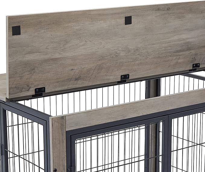 NicBex Dog Crate Furniture Dog Cage with Doors and Lift Top, Dog Kennels for Inside Space, Wooden Dog Crate on Wheels with Durable Frame for Multiple Dogs, Grey