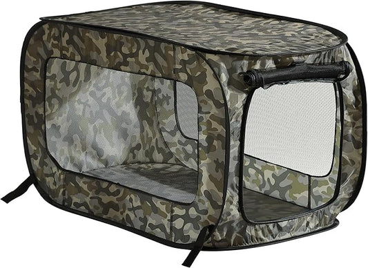 Beatrice Home Fashions Portable, Collapsible, Pop Up Kennel Travel Cat and Dog Crate, 24" L x 16.6" W x 16" H, Camo Green