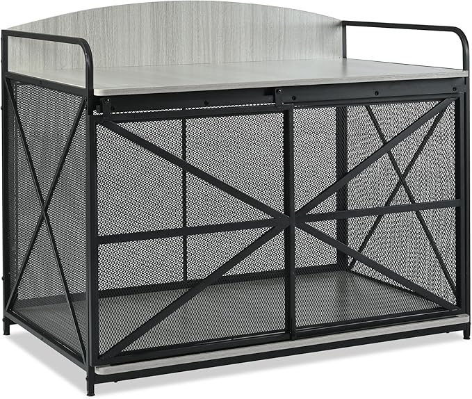 Merax 42.8" Heavy Duty Large Dog Crate Furniture for Large Medium Dog, Farmhouse Wooden Dog Kennel Indoor End Table, Decorative Pet House for Dogs, Gray