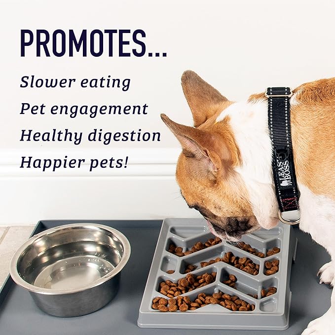 Leash Boss Slow Feeder Dog Bowl for Flat Face Breeds, Tilted Slow Feed Bowl for Dogs & Cats, Slanted Maze Food Bowl for French Bulldogs, Pugs, Boston Terriers, Flat Face Dog Bowls Large