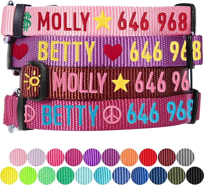 Blueberry Pet Essentials Personalized Martingale Safety Training Dog Collar, Baby Pink, Small, Adjustable Customized ID Collars for Dogs Embroidered with Pet Name & Phone Number