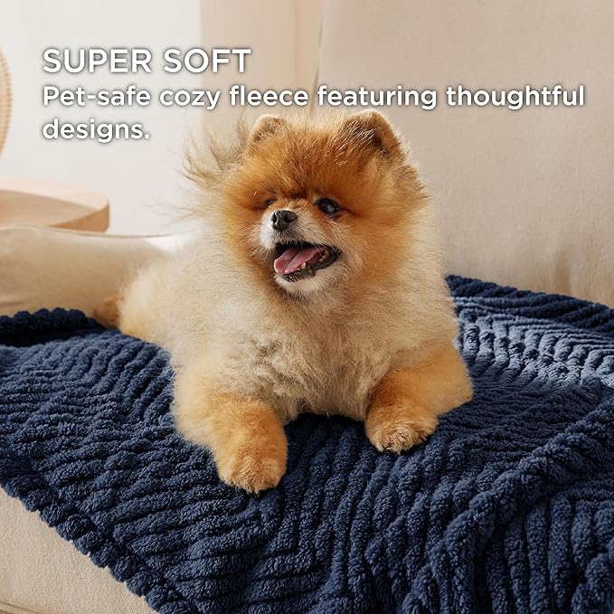 Bedsure Dog Blanket for Large Dogs Washable - Soft Fluffy Puppy Blanket for Bed with Premium 300GSM Coral Fleece, Cozy Calming Cat Blankets for Indoor Cats, Fuzzy Pet Blanket for Couch, Navy, 60x80IN