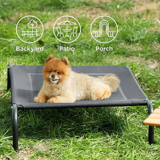 Bedsure Small Elevated Cooling Outdoor Dog Bed - Raised Dog Cots Beds for Small Dogs, Portable Indoor & Outdoor Pet Hammock Bed with Skid-Resistant Feet, Frame with Breathable Mesh, Grey, 35 inches
