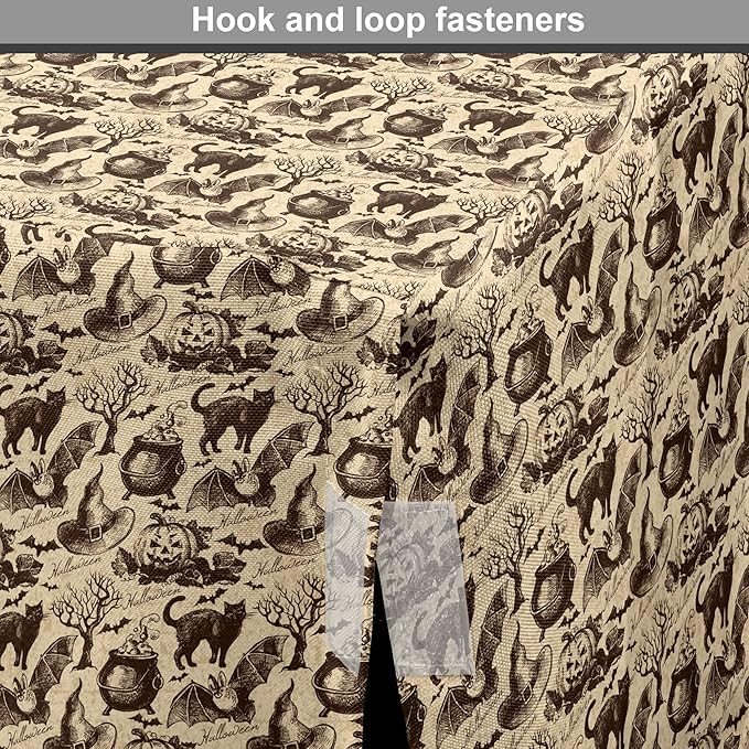 Lunarable Vintage Halloween Dog Crate Cover, Halloween Witch Hat Cauldron Fall Jack o' Lantern Black Cat, Easy to Use Pet Kennel Cover for Small Dogs Puppies Kittens, 22 Inch, Pale Brown