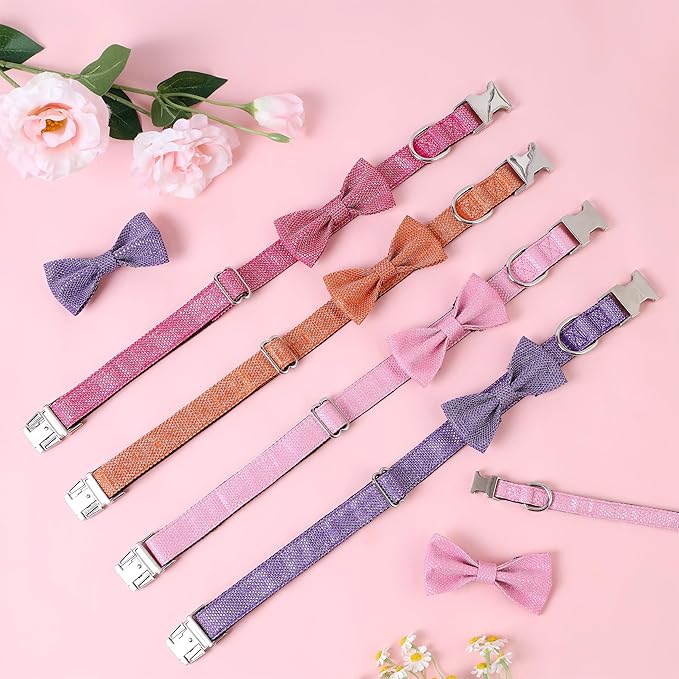 Dog Collar with Bow for Small Medium Large Dogs, Cute Bling Dog Bow Tie Collar with Metal Buckle, Soft & Durable for Large Dogs Walking (Purple, L)