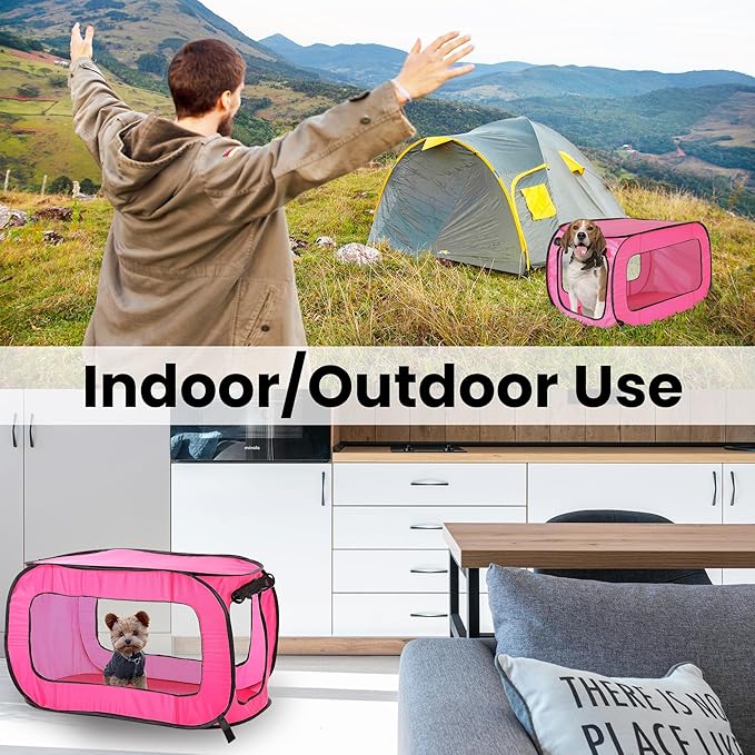 Beatrice Home Fashions Portable, Collapsible, Pop Up Kennel Travel Cat and Dog Crate, 36" L x 22" W x 22" H, Fuchsia