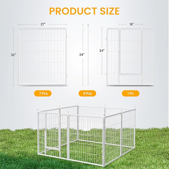 Dog Playpen 32 Inch 8 Panels, Ideal Dog Fence for Small/Medium Dogs Indoor & Outdoor Bliss, Perfect Dog Pen for Camping, Yard, RV, Garden Fence, White