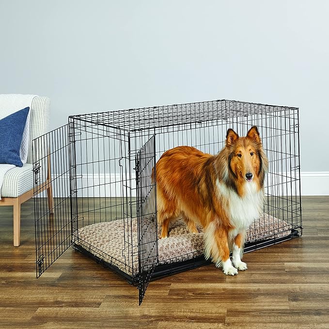 New World Newly Enhanced Double Door New World Dog Crate, Includes Leak-Proof Pan, Floor Protecting Feet, & New Patented Features, 48 Inch